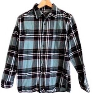 EDDIE BAUER Blue Plaid Button Down Shirt Size M